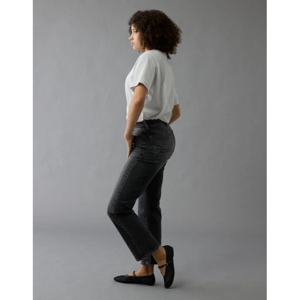 American Eagle Womens 4 Short Curvy Straight Jeans Stretch charcoal wash